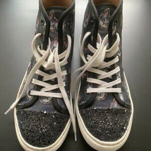 Markus Lupfer high top leather sneakers cat face design, black, size 39